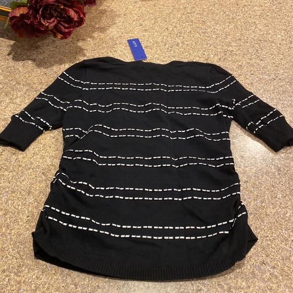 NWT Apt. 9 Petite Small Sweater Rushed Side Pullover Short Sleeve Black & White - Picture 12 of 16